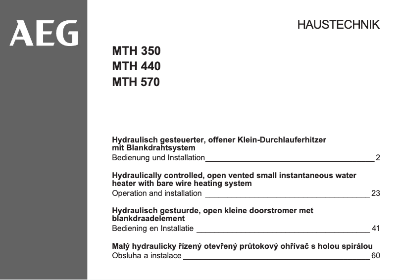Página 1 del manual Manual de usuario AEG MTH 350 UTE