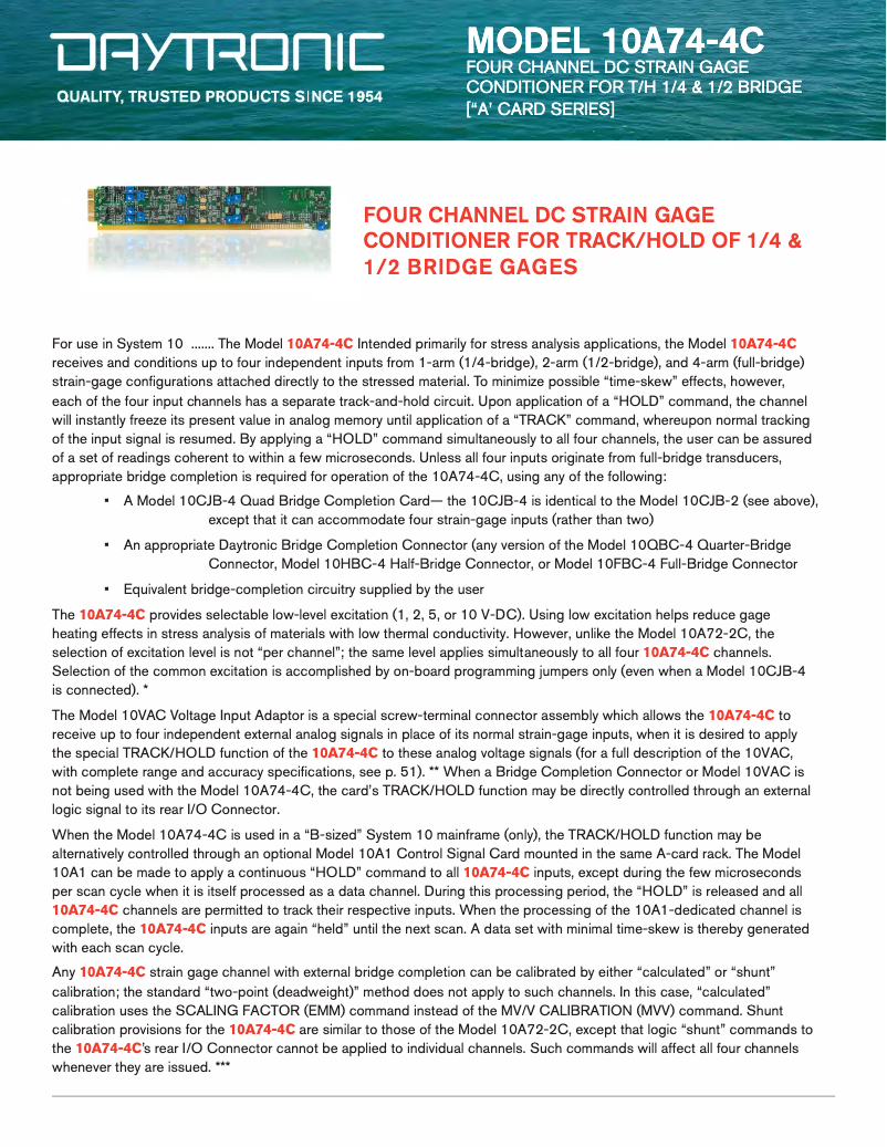 Página 1 del manual Ficha técnica Daytronic 10A74-4C