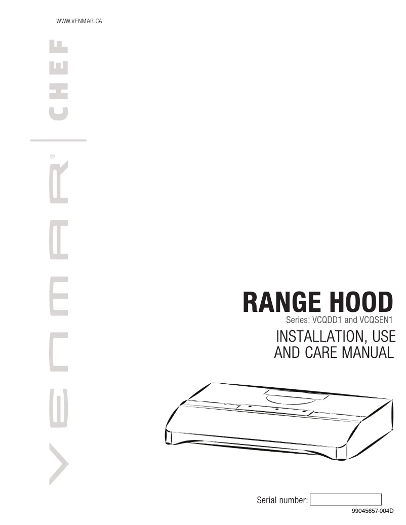 Page 1 de la notice Guide d'installation Venmar Chef VCQDD130SS