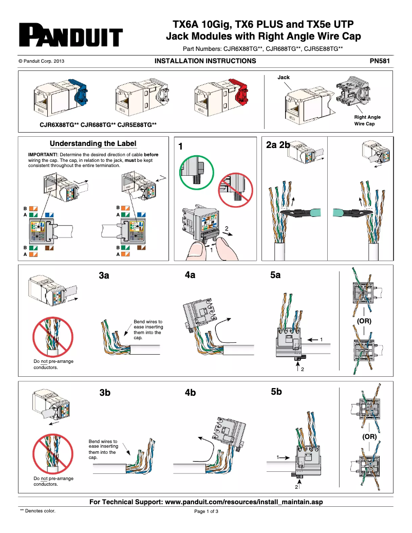 Page n°1 - Manuel utilisateur Panduit CJR5E88TGBU