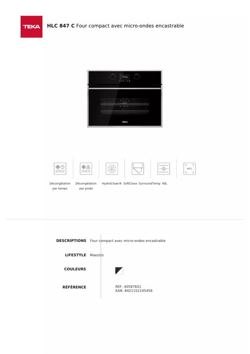 Page n°1 - Fiche technique Teka HLC 847 C