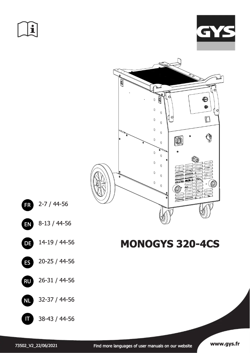 Page 1 de la notice Manuel utilisateur GYS Monogys 320-4Cs