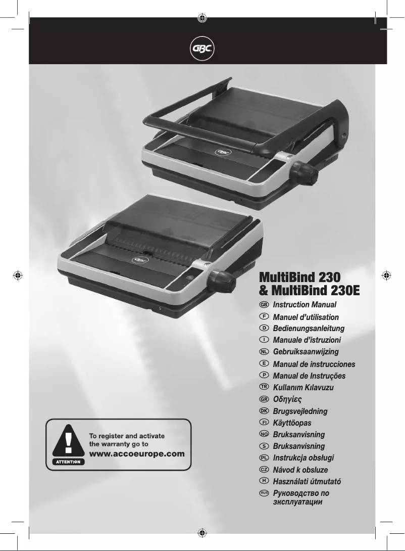 Image de la première page du manuel de l'appareil MultiBind 230E