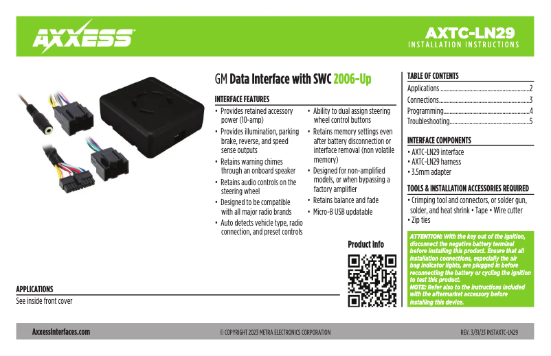 Image de la première page du manuel de l'appareil AXTC-LN29