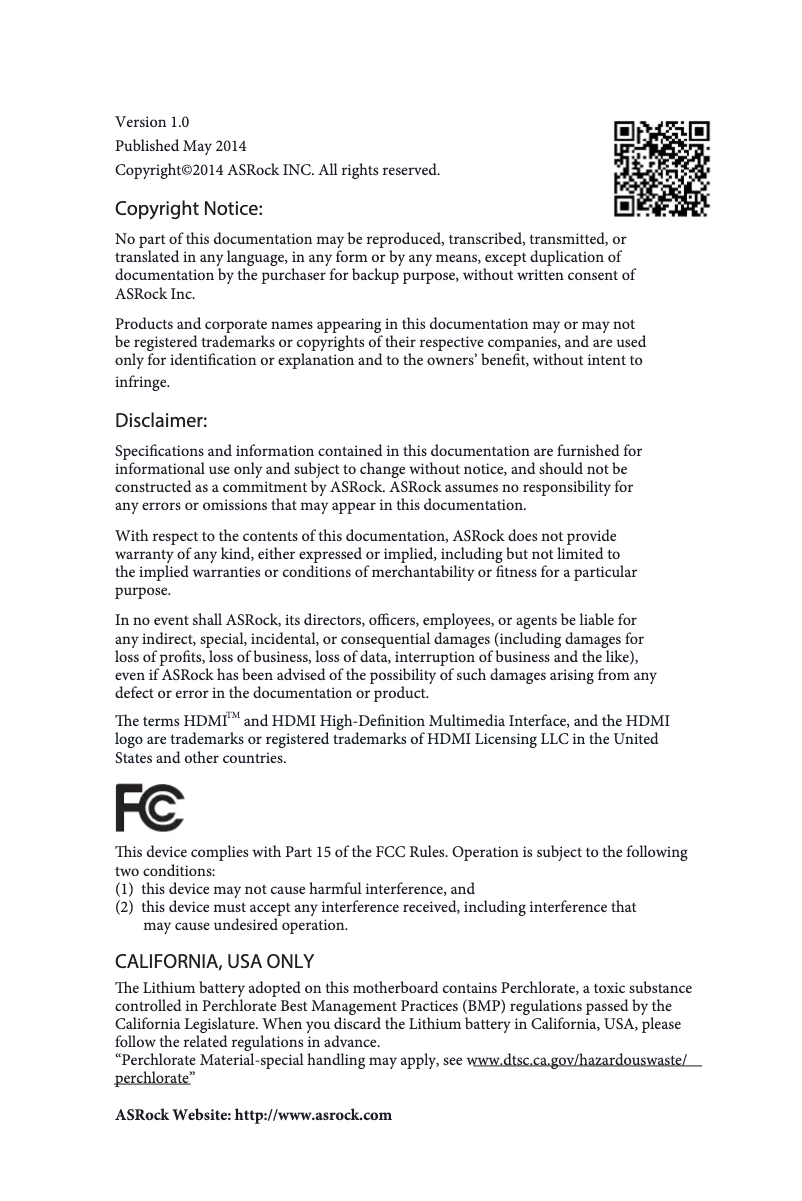 Page 1 de la notice Manuel utilisateur Asrock B85M Pro3