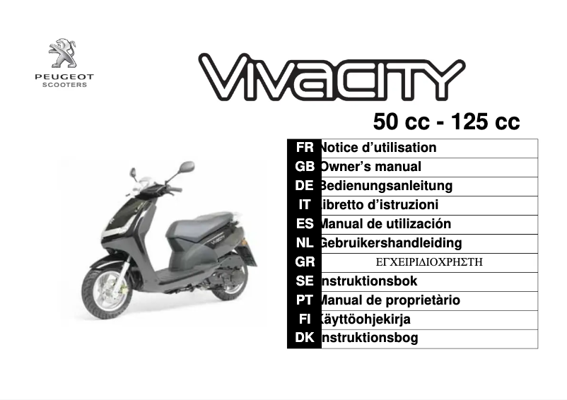 Page 1 de la notice Manuel utilisateur Peugeot Vivacity 3 125cc