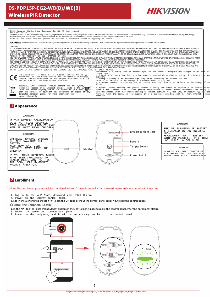Page 1 de la notice Manuel utilisateur Hikvision DS-PDP15P-EG2-WE
