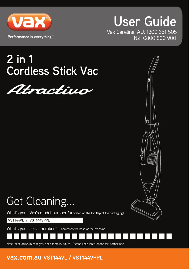 Page 1 de la notice Manuel utilisateur Vax Atractivo VST144VL