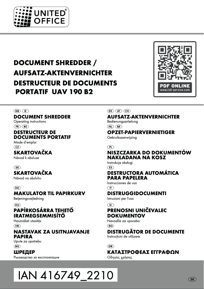 Page 1 de la notice Manuel utilisateur United Office UAV 190 B2