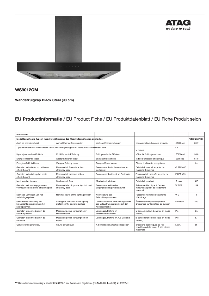 Page 1 de la notice Fiche technique Atag WS9012GM
