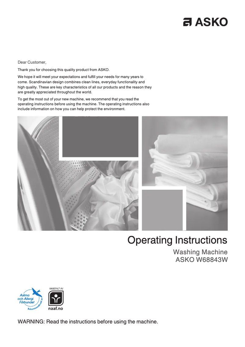 Página 1 del manual Manual de usuario Asko W 68843 W ALLERGY