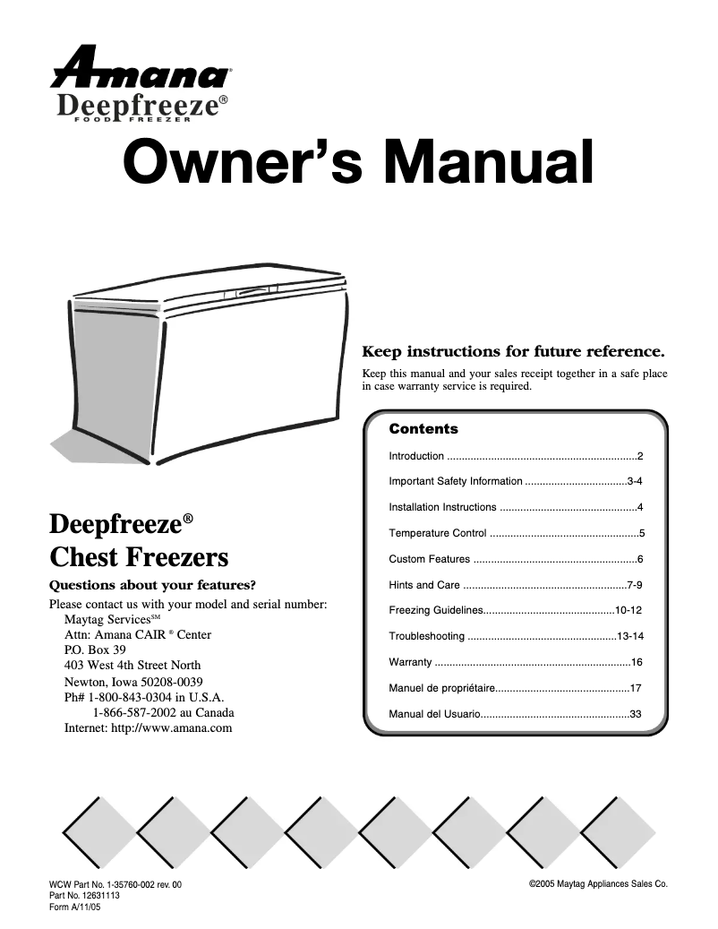 Page n°1 - Manuel utilisateur Amana AFC0507BW