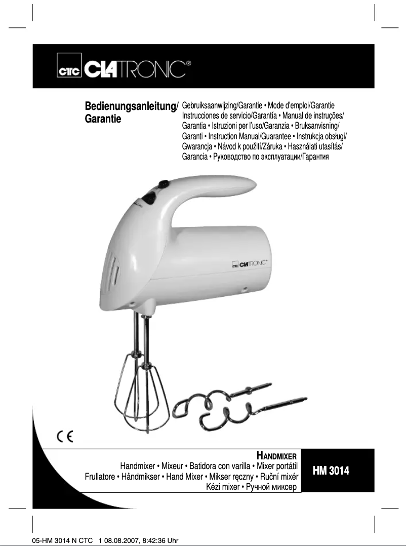 Page 1 de la notice Manuel utilisateur Clatronic HM 3014