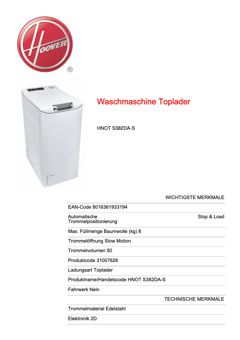 Image de la première page du manuel de l'appareil Dynamic Next HNOT S382DA-S