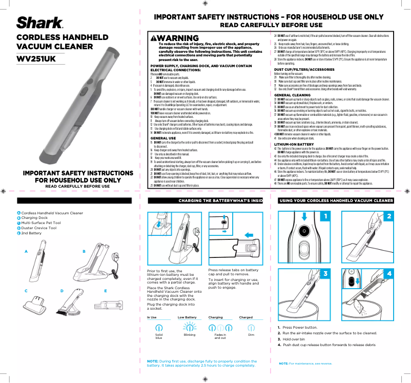 Page 1 de la notice Manuel utilisateur Shark WV251UK