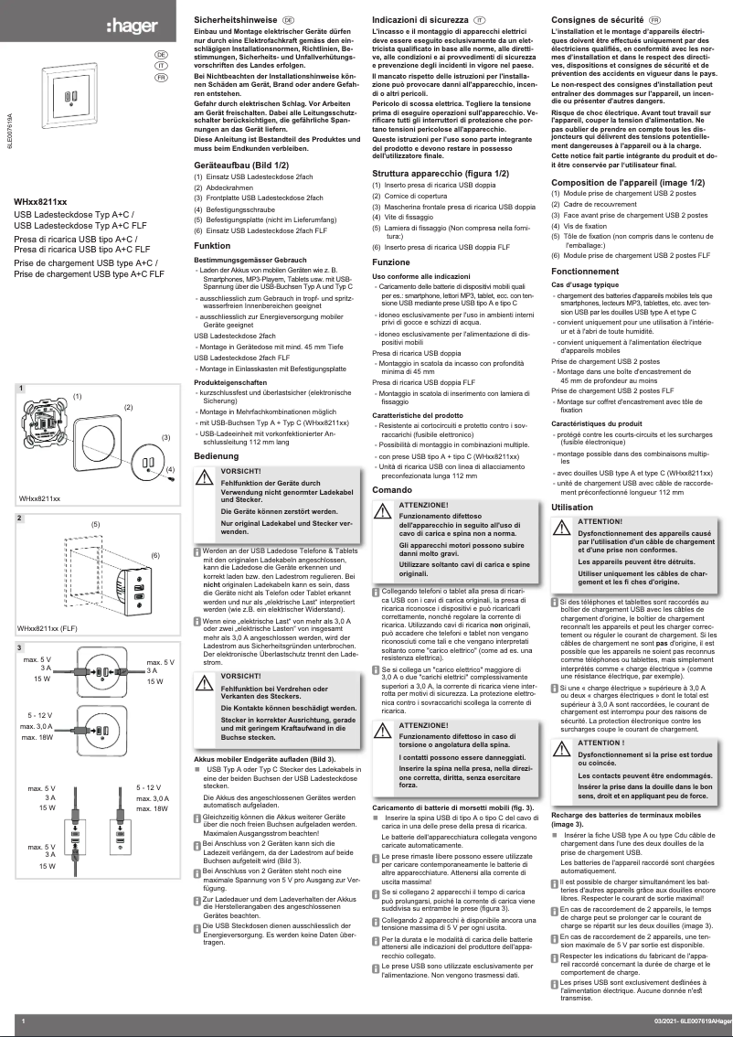Page n°1 - Manuel utilisateur Hager WH57821203C