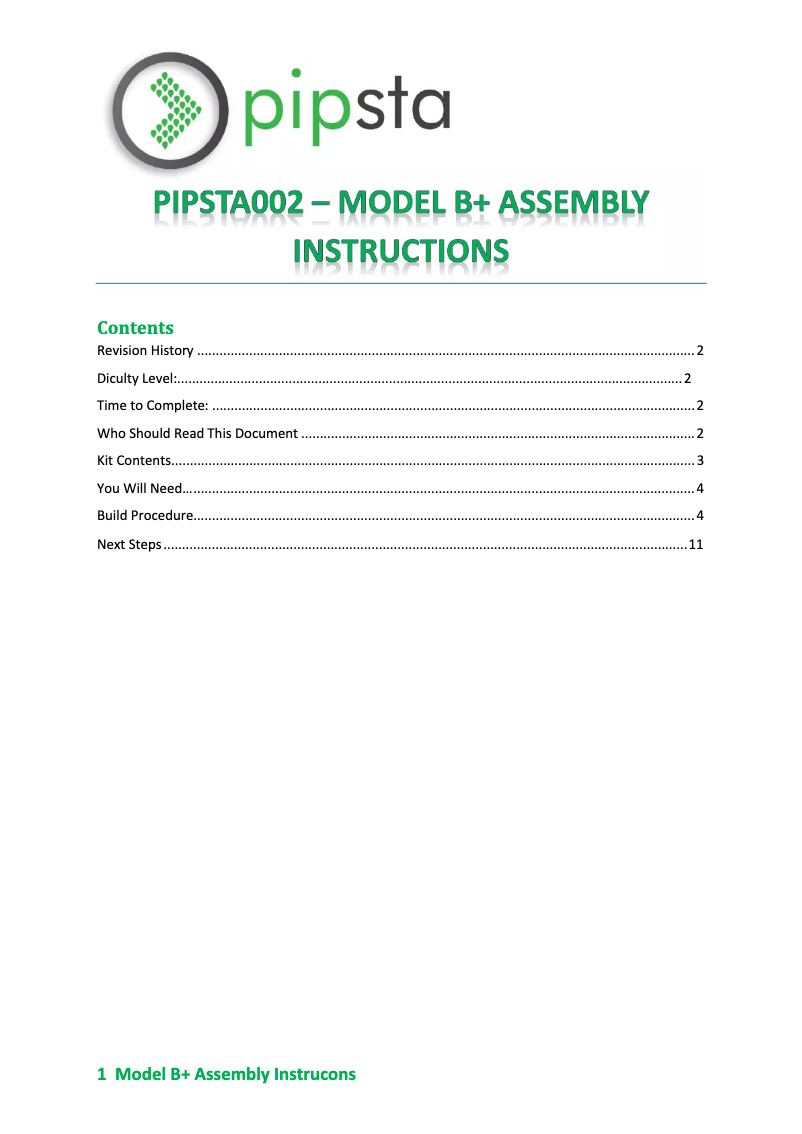 Page 1 de la notice Manuel utilisateur Raspberry Pi Pipsta