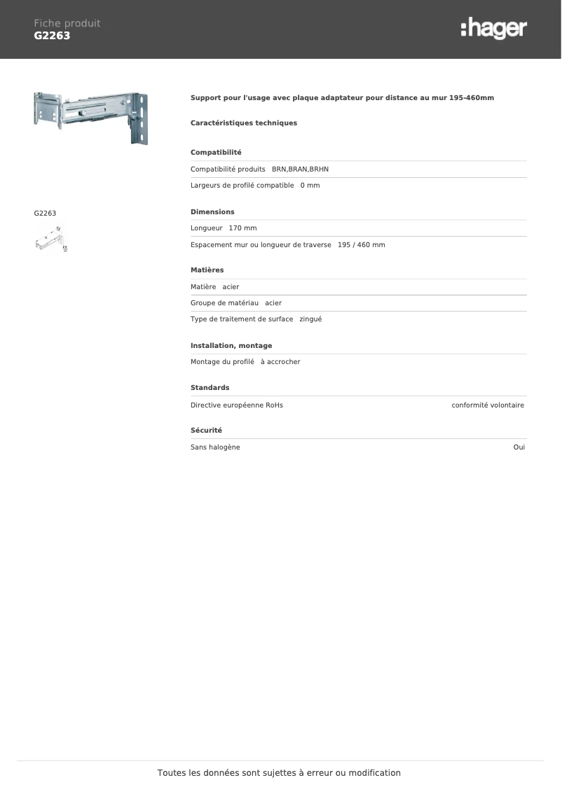 Page 1 de la notice Manuel utilisateur Hager G2263