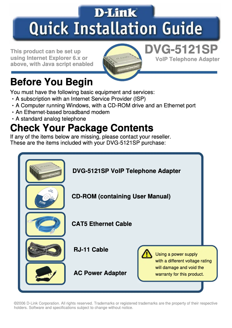 Image de la première page du manuel de l'appareil DVG-5121SP