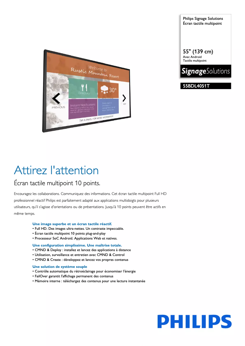 Page 1 de la notice Fiche technique Philips 55BDL4051T