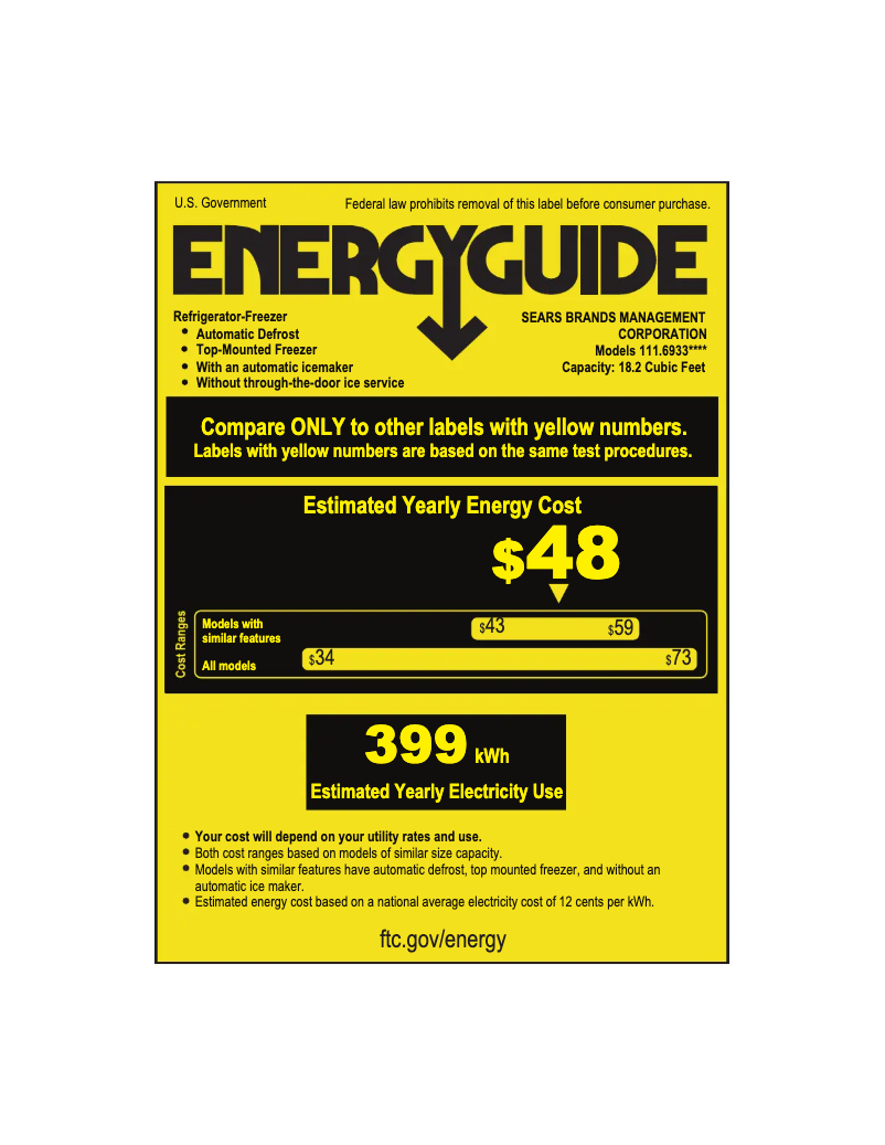 Page 1 de la notice Label énergétique Kenmore 69335