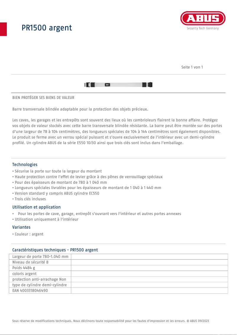 Image de la première page du manuel de l'appareil PR1500