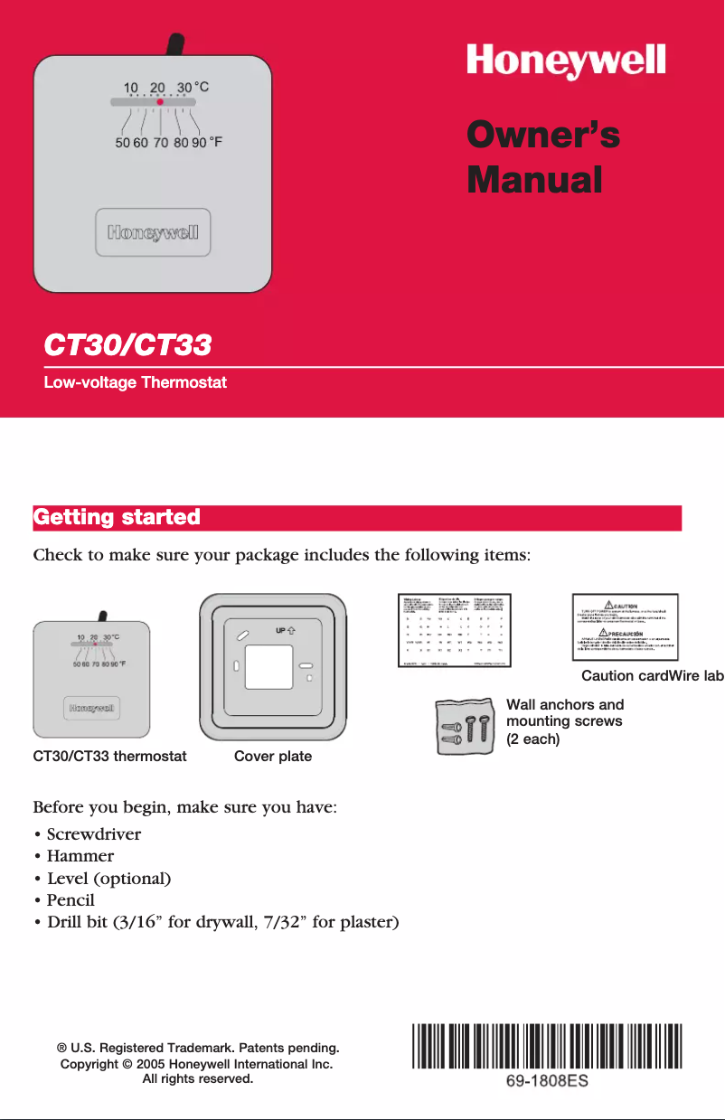 Page n°1 - Manuel utilisateur Honeywell YCT33A1000