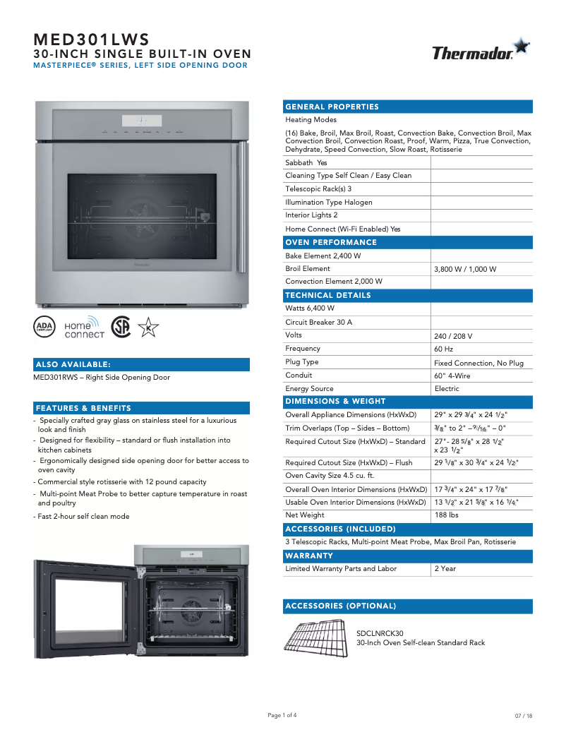 Page 1 de la notice Fiche technique Thermador MED301LWS