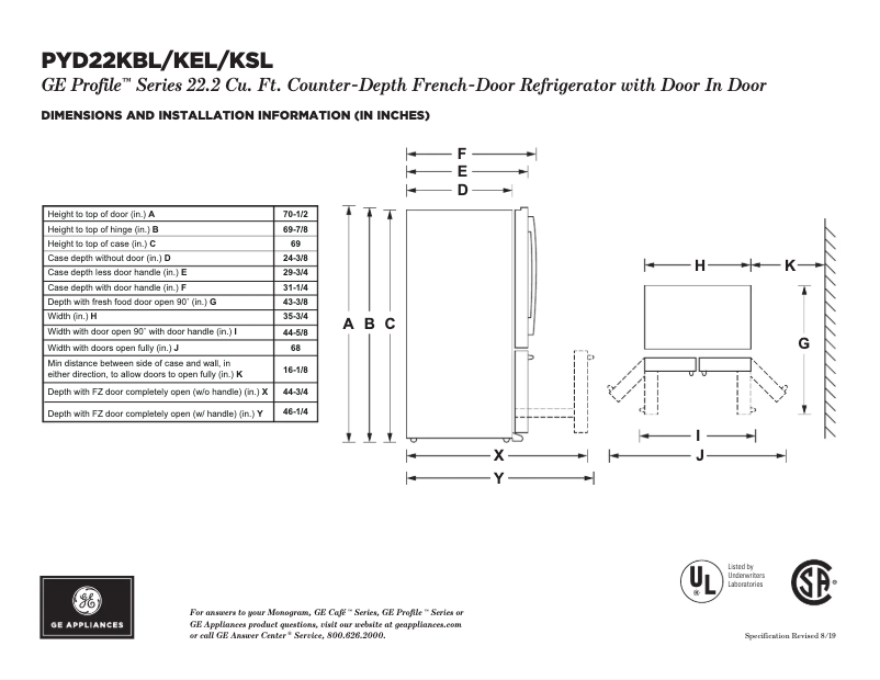 Página 1 del manual Ficha técnica GE Profile PYD22KSLSS