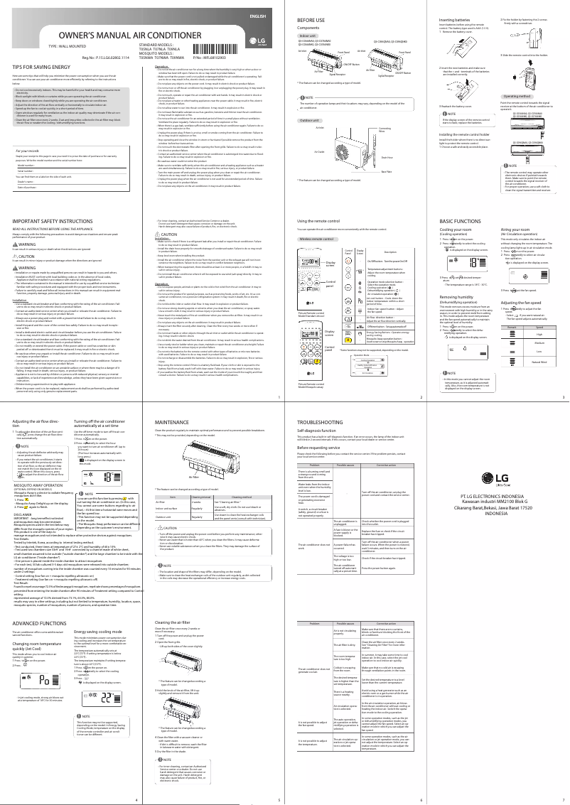 Page 1 de la notice Manuel utilisateur LG T07NWA