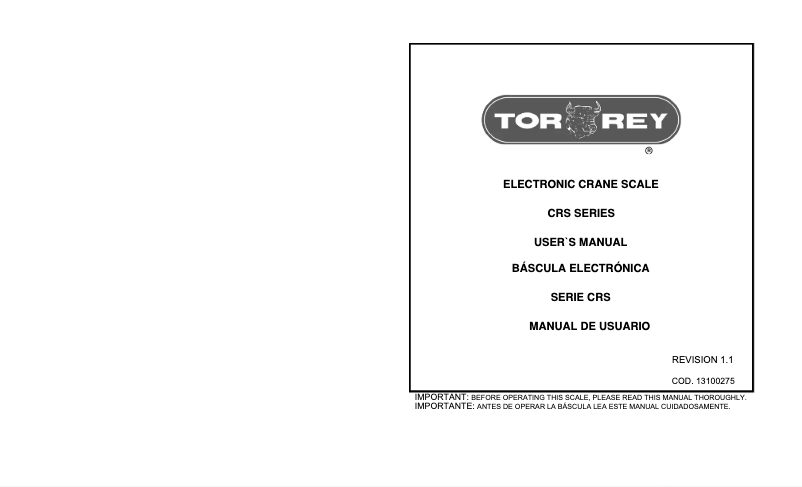 Page n°1 - Manuel utilisateur Tor Rey CRS-500/1000