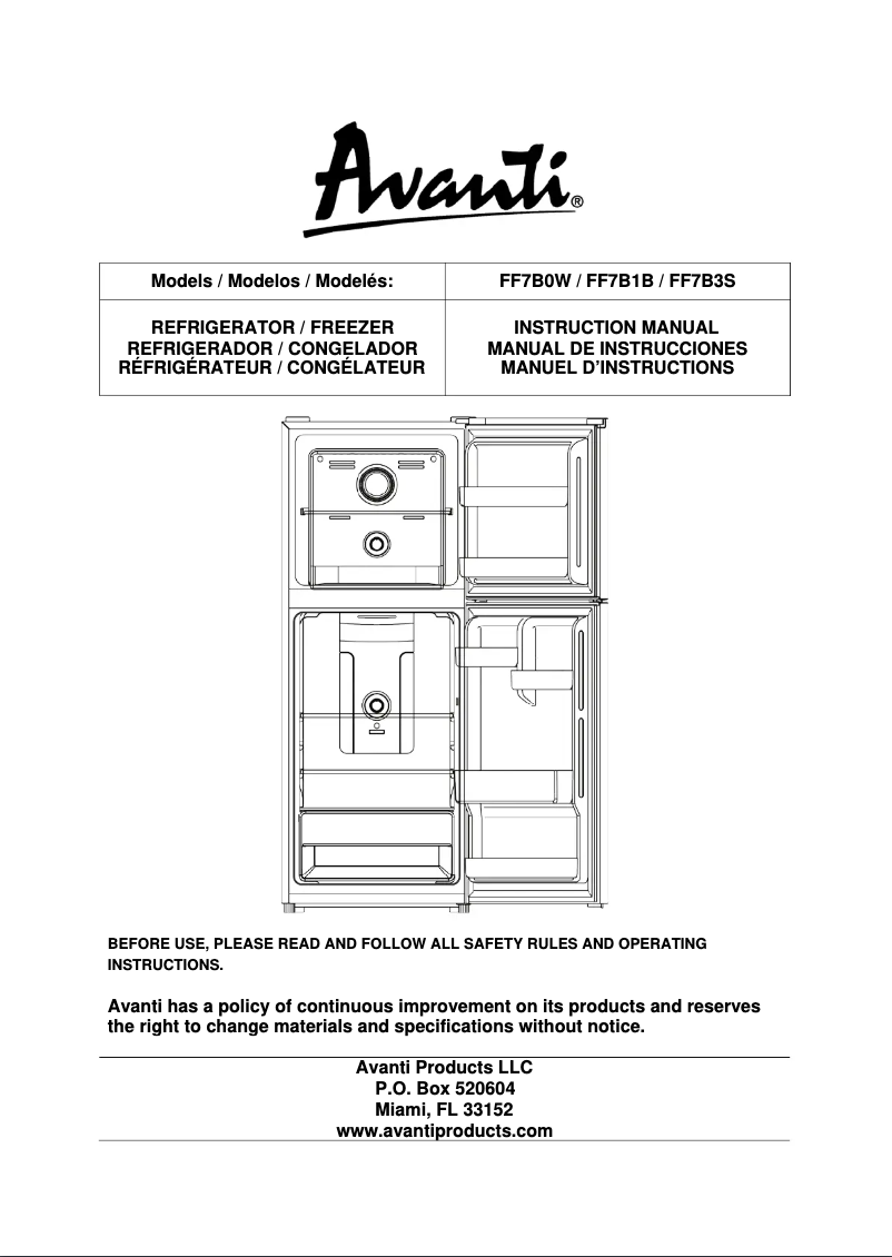 Page n°1 - Manuel utilisateur Avanti FF7B0W