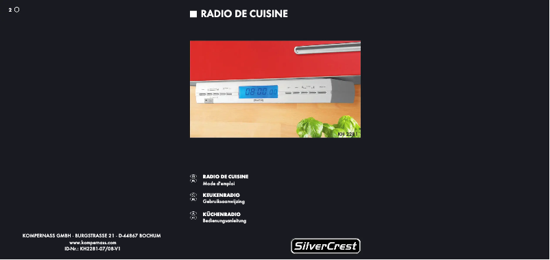 Page n°1 - Manuel utilisateur SilverCrest KH 2281