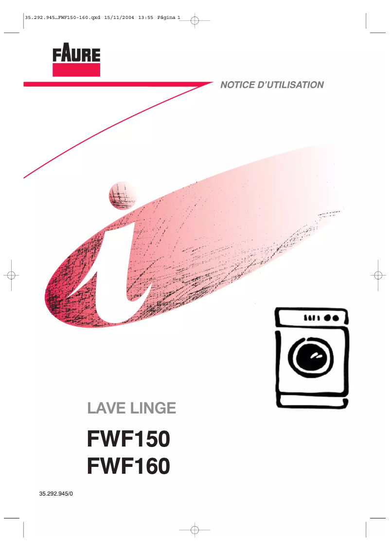Page 1 de la notice Manuel utilisateur Faure FWF160