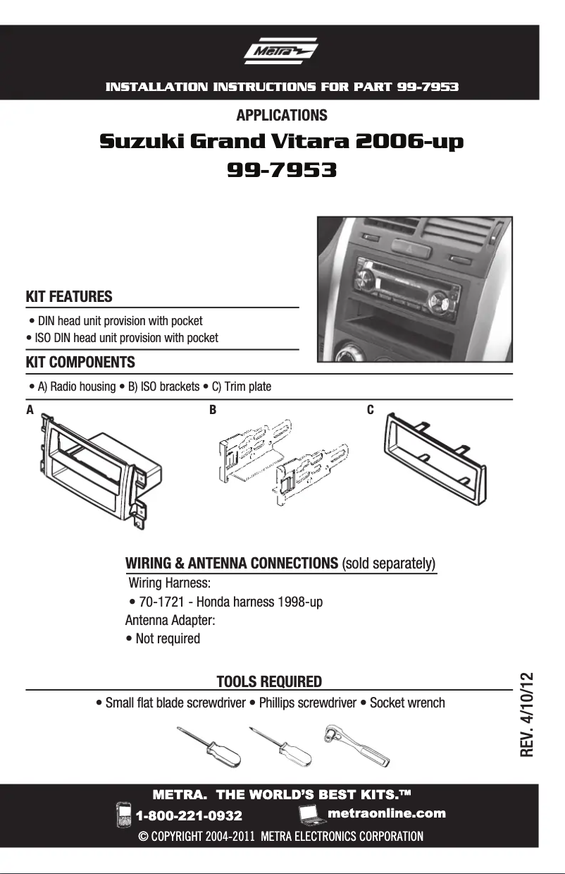 Page n°1 - Manuel utilisateur Metra 99-7953