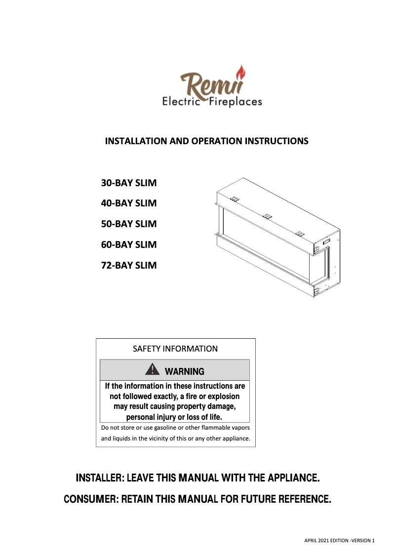 Page n°1 - Instructions / montage Remii 72-BAY-SLIM