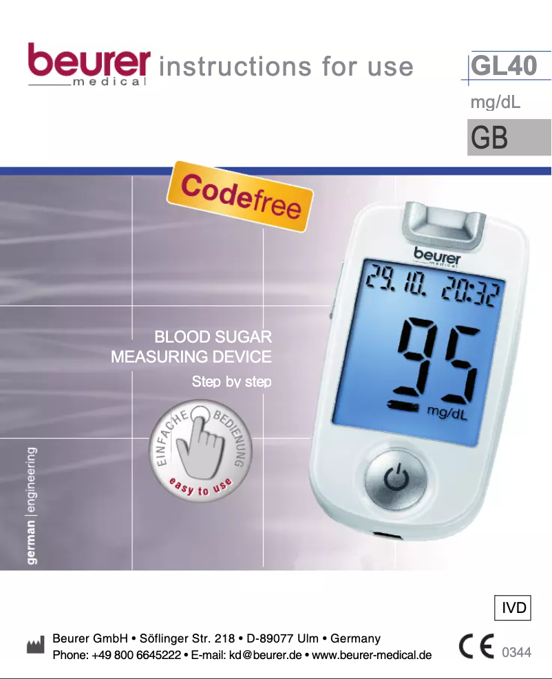 Page 1 de la notice Manuel utilisateur Beurer GL40