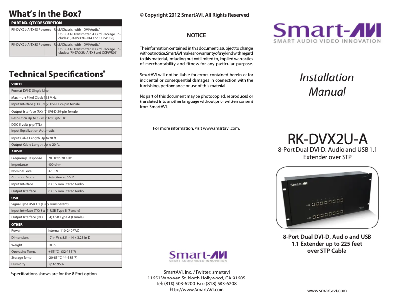 First page image of the manual for RK-DVX2U-A-RX8S