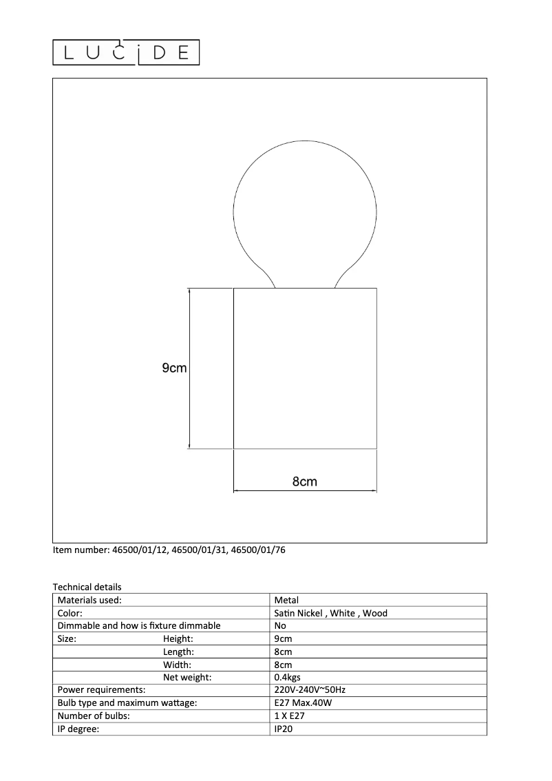 Page n°1 - Manuel utilisateur Lucide Pablo 46500/01/76