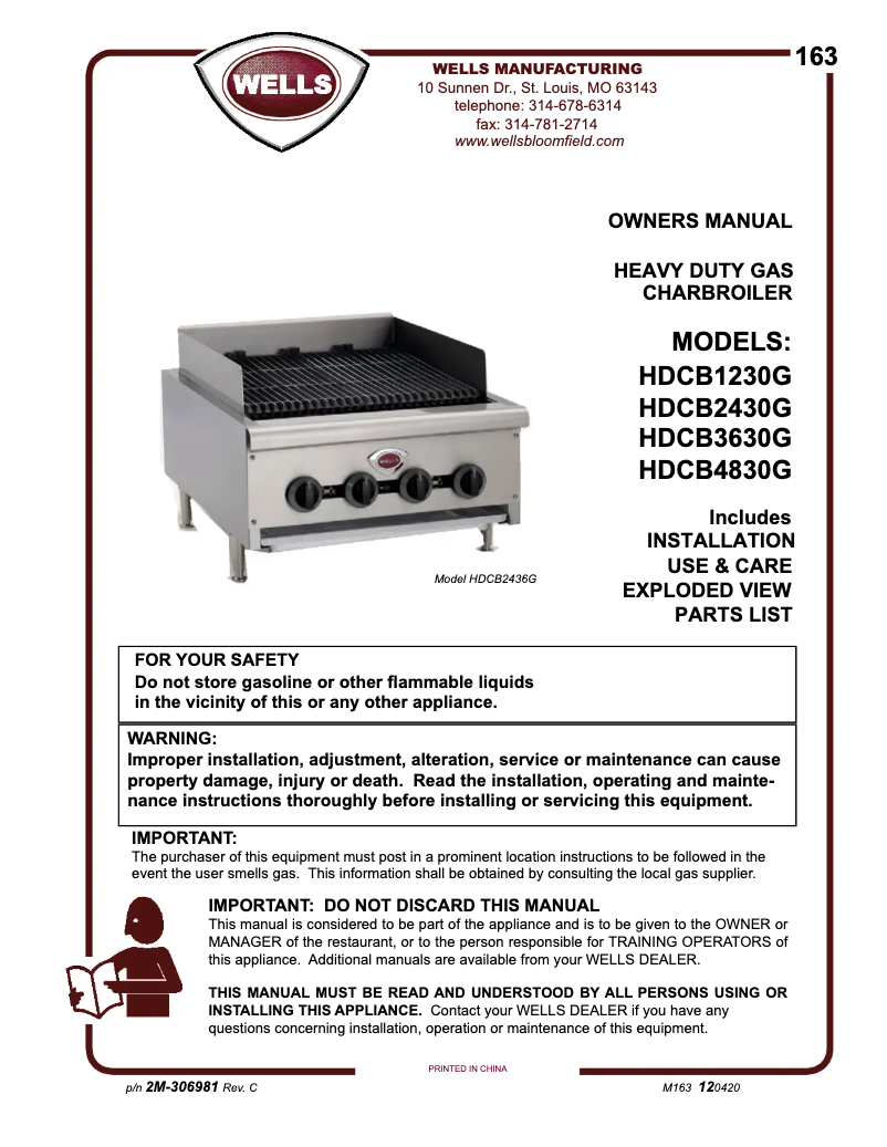 Page 1 de la notice Manuel utilisateur Wells HDCB3630G