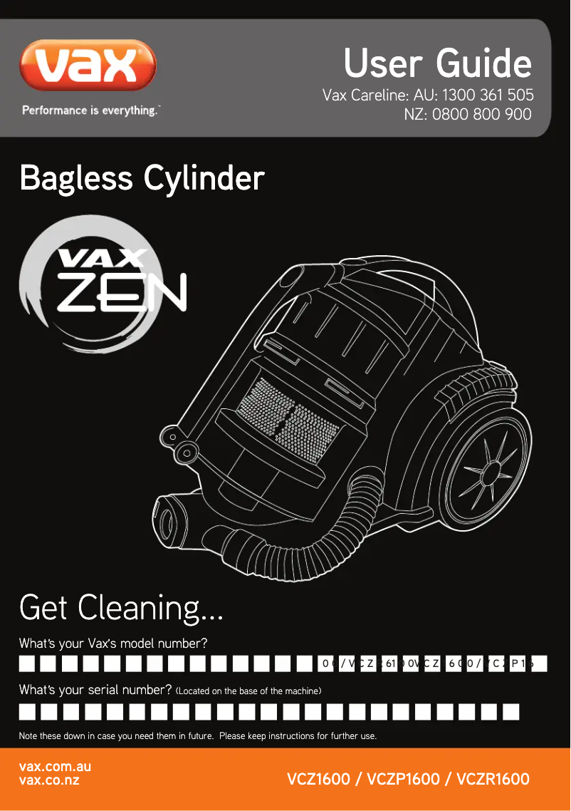 Page n°1 - Manuel utilisateur Vax Mach Zen Pet VCZP1600