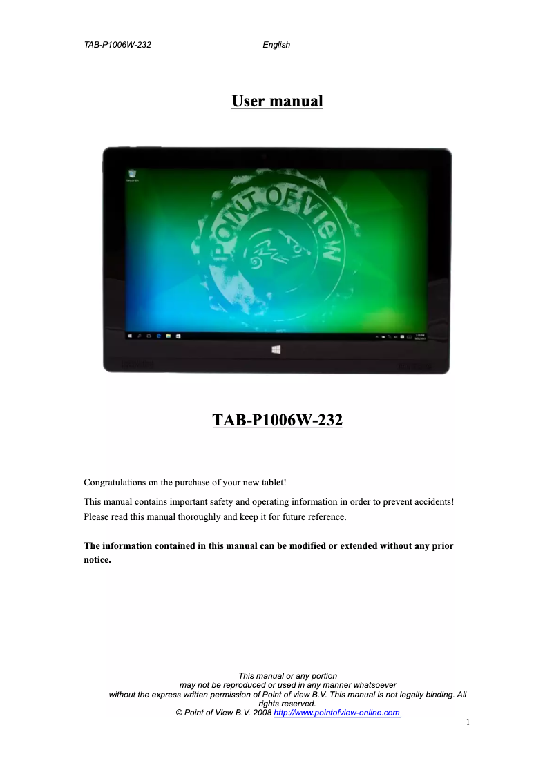 Image de la première page du manuel de l'appareil TAB-P1006W-232