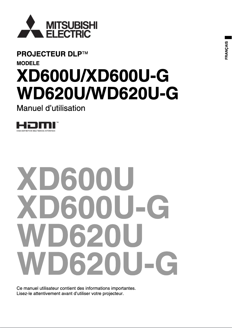 Image de la première page du manuel de l'appareil XD620U-G