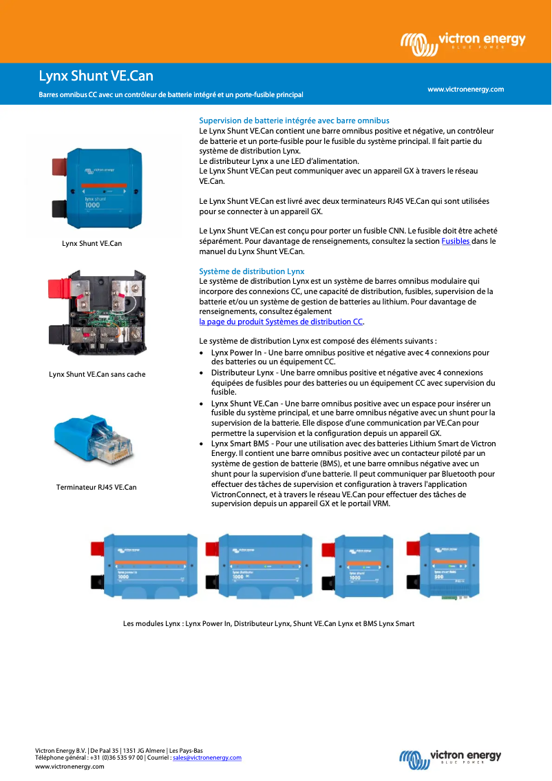 Page 1 de la notice Fiche technique Victron Energy Lynx Shunt VE.Can