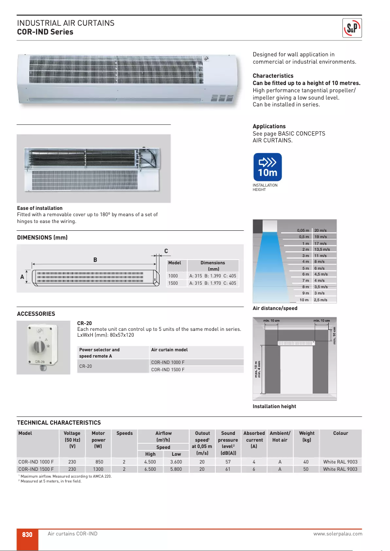 Page 1 de la notice Manuel utilisateur Soler & Palau COR-IND 1000 F