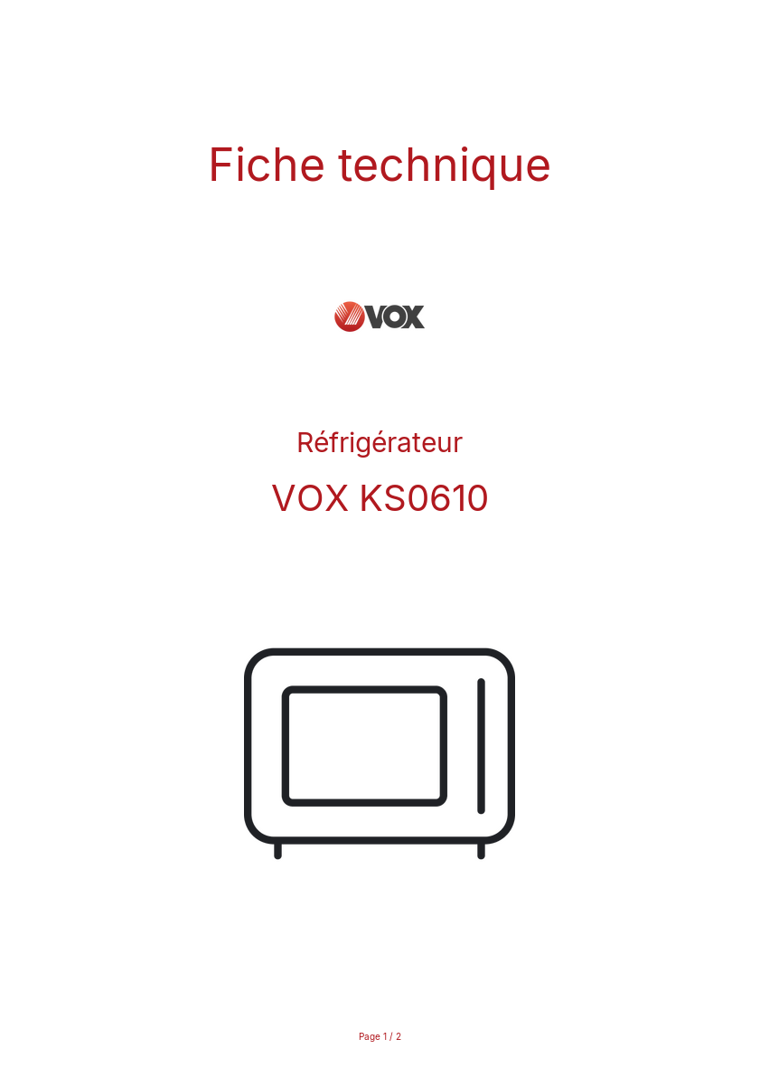 Page n°1 - Fiche technique VOX KS0610