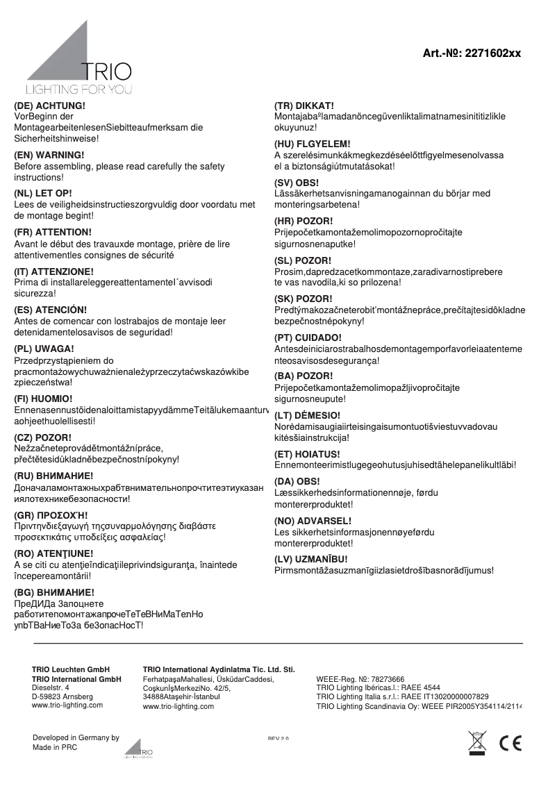 Page 1 de la notice Manuel utilisateur Trio Lighting Padma 227160231