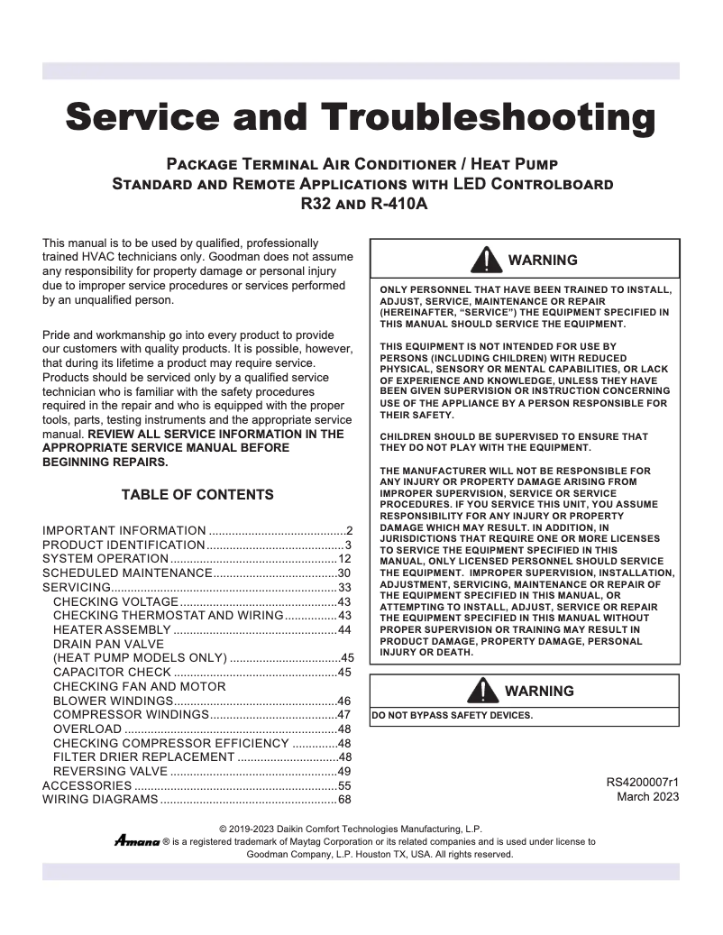 Page 1 de la notice Manuel utilisateur Amana PTC093K35AXXX