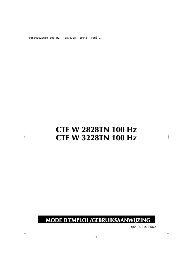 Page n°1 - Manuel utilisateur Finlux CTFW2828TN 100Hz