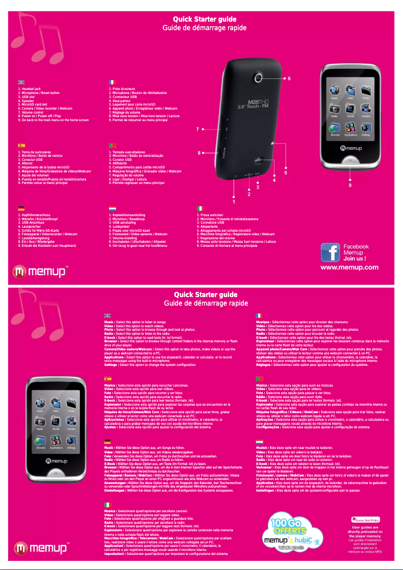 Page 1 de la notice Manuel utilisateur Memup M28T HD